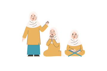 Muslim Woman Character Illustration Set