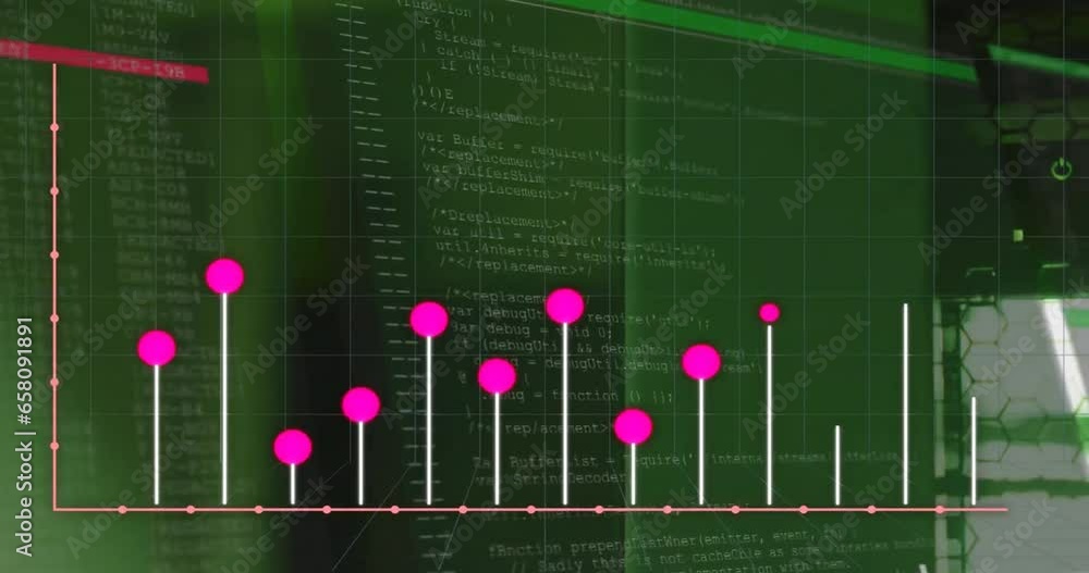 Poster animation of graph and computer language over data server system in background
