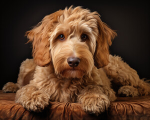 Studio Photography of a Goldendoodle dog