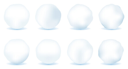 Set of realistic vector snowballs isolated on white background.Winter frozen snow ball, christmas snow decorations or kids winter snowballs game elements. White 3d snowballs. - obrazy, fototapety, plakaty
