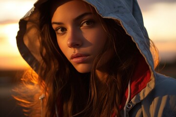 A vibrant woman adorned in a luminous green garment, radiating confidence and rebellious spirit