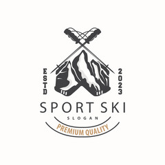 Ski Sport Logo, Winter Snow Sports Design Retro Vintage Vector Illustration