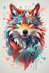 Fototapeta premium A detailed illustration a colorful wolf