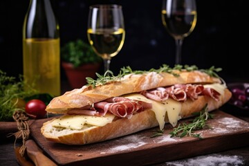 baguette sandwich with ham and melted cheese