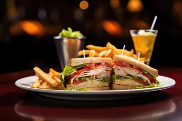 image of a club sandwich with a side of chips