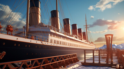 a titanic ocean liner ship's simulator, in the style of dark teal and light maroon - Powered by Adobe
