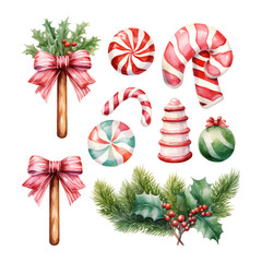 Christmas element decorations watercolor illustration