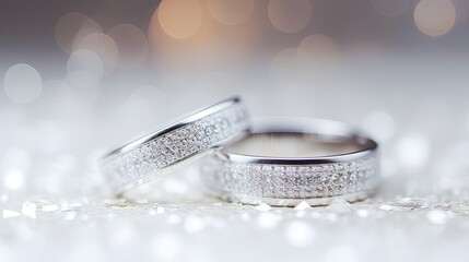 Wedding rings on a white background with sparkles and stars