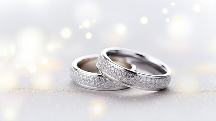 Obraz na płótnie Canvas Wedding rings on a white background with sparkles and stars
