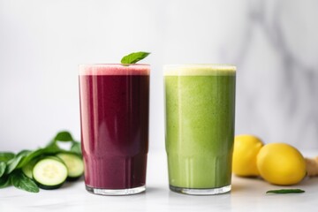 Fototapeta premium two detox smoothies with different colors together