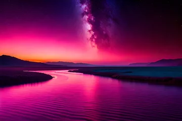 Crédence de cuisine en verre imprimé Roze sunset over the lake