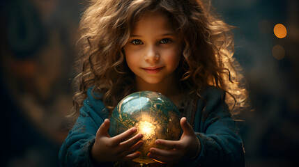 Naklejka premium Little Girl Holding a Globe