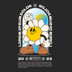 funny streetwear daisy flower groovy character 90s with editable text