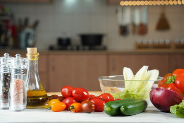 A table full with organic vegetables. Ingredients for Fresh Salad