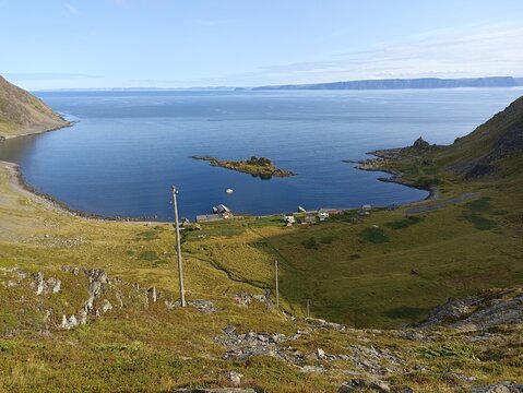 The scenery of Kjelvik, the abandoned fishing village on Mageroya Island, and a bay with Kjelen Island, Norway