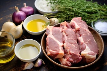 ingredients for honey mustard pork chops arranged on a table