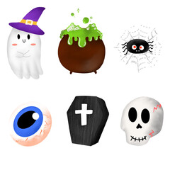 halloween set hand drawing cute design illustration character element pack drawn