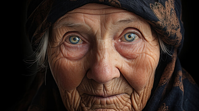 gros plan sur le visage d'une vieille femme rid&eacute;e