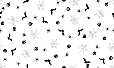 halloween seamless pattern with spider,bats and pumpkin transparent background