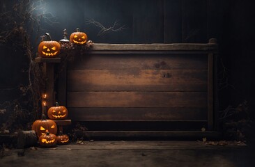 Happy Halloween holiday background. wooden fence. Halloween card with copy space.