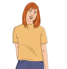 Illustration of a red-hair woman portrait, isolated character
