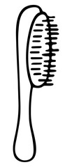 Massage comb. Sketch. Hair brush with blunt teeth. Vector illustration. Doodle style. Accessory for head massage and hair combing. Outline on isolated background. Coloring book for children. 