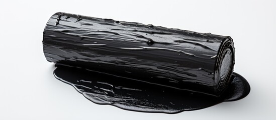 Black linocutting ink on wet dark lino texture isolated on white paper background