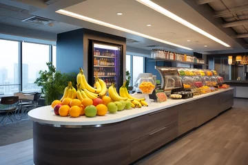 Foto op Plexiglas A fresh fruit and snack bar offers a variety of healthy options for employees looking for a quick bite in an open space office © Davivd