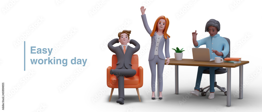 Aufkleber easy working day. minimal workload, simple tasks. vector characters work in office. positive concept