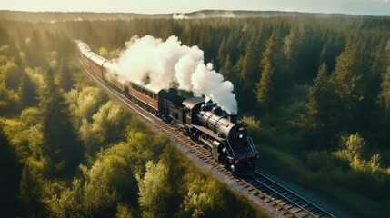 Aerial view of steam train, AI generated Image
