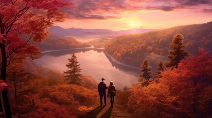 autumn river couple
