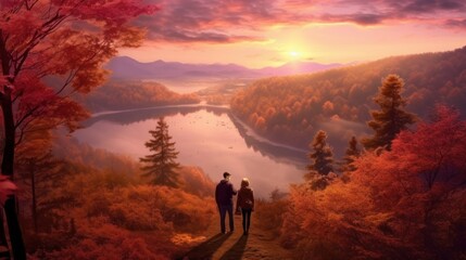 Fototapeta premium autumn river couple