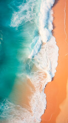 Aerial View Of Sandy Beach And Ocean With Waves. travel. vacations