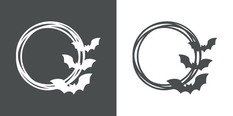 Logo con marco circular con líneas con silueta de murciélagos para su uso en invitaciones y tarjetas de Halloween © teracreonte