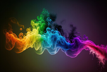 Bubbles of multicolored neon smoke, ink. An explosion, a burst of holi paint. Abstract psychedelic black dark background. 3D rendering. AI generated.