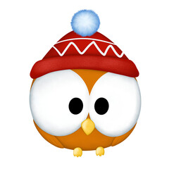 Cute Owl with Beanie Hat in Christmas Winter Season Clipart Illustration Digital Painting. Element Decoration Art Cartoon Isolated Pet Smile Happy Character Design