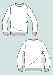 Maglia uomo girocollo disegno piatto sketch fashion illustration fronte e retro mock up vetttoriale