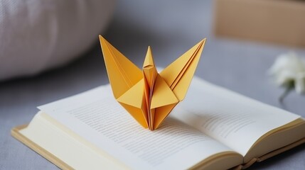 origami bird on the open book with pages - obrazy, fototapety, plakaty