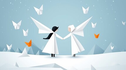 Fototapeta na wymiar angel people origami illustrations