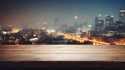 Fototapeta premium empty table top on blur cityscape background for product presentation