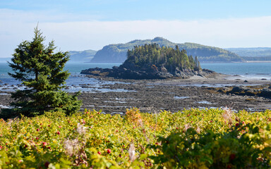 View of the picturesque coastline of Bic National Park (Parc national du Bic), located in the Bas-Saint-Laurent tourism region in Rimouski, Quebec, Canada.