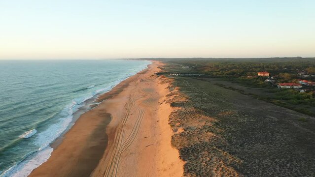 Aerial drone shot of the coast of Labenne in Southfrance