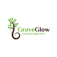 tree with leaves, Tree logo, green logo, eco logo, tree grove glow logo, vector logo template