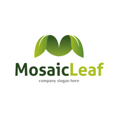 green eco logo. Abstract green logo. Mosaicl Leaf logo. m green letter logo