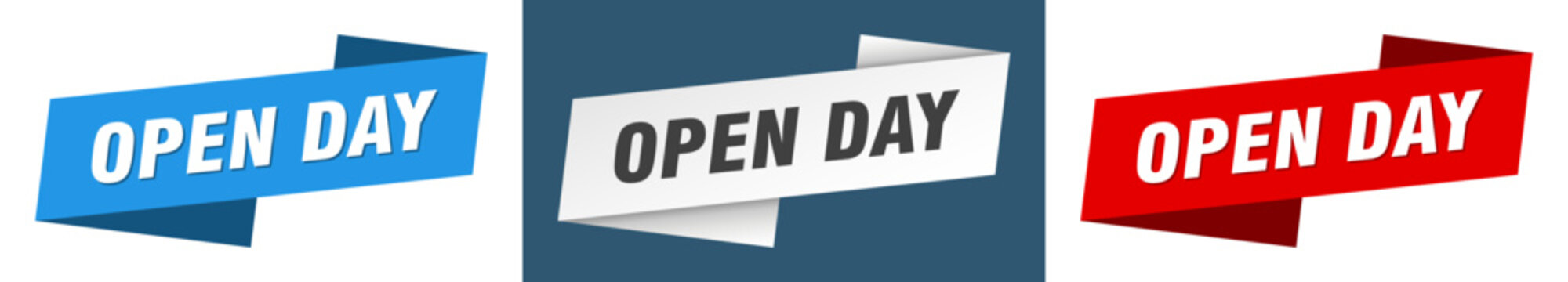 open day banner. open day ribbon label sign set