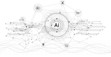 Futuristic interface with electronic chips and artificial intelligence.