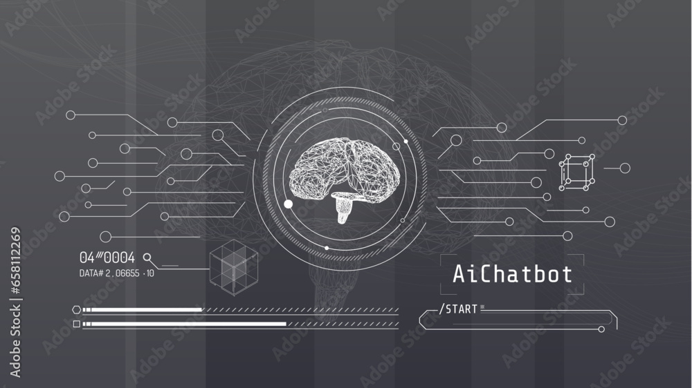 Poster hologram of digital brain with artificial intelligence, neural network concept.