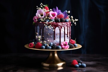 a beautifully decorated birthday cake on a stand