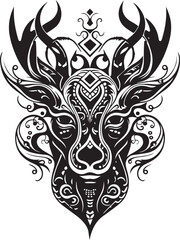 Vector ornamental decorative ancient deer, head illustration. Abstract historical mythology rain deer logo. Good for print or tattoo