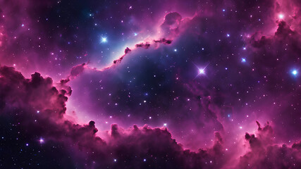 Seamless space texture background. Stars in the night sky with purple pink and blue nebula. A high resolution astrology or astronomy backdrop pattern.
AI generator - obrazy, fototapety, plakaty